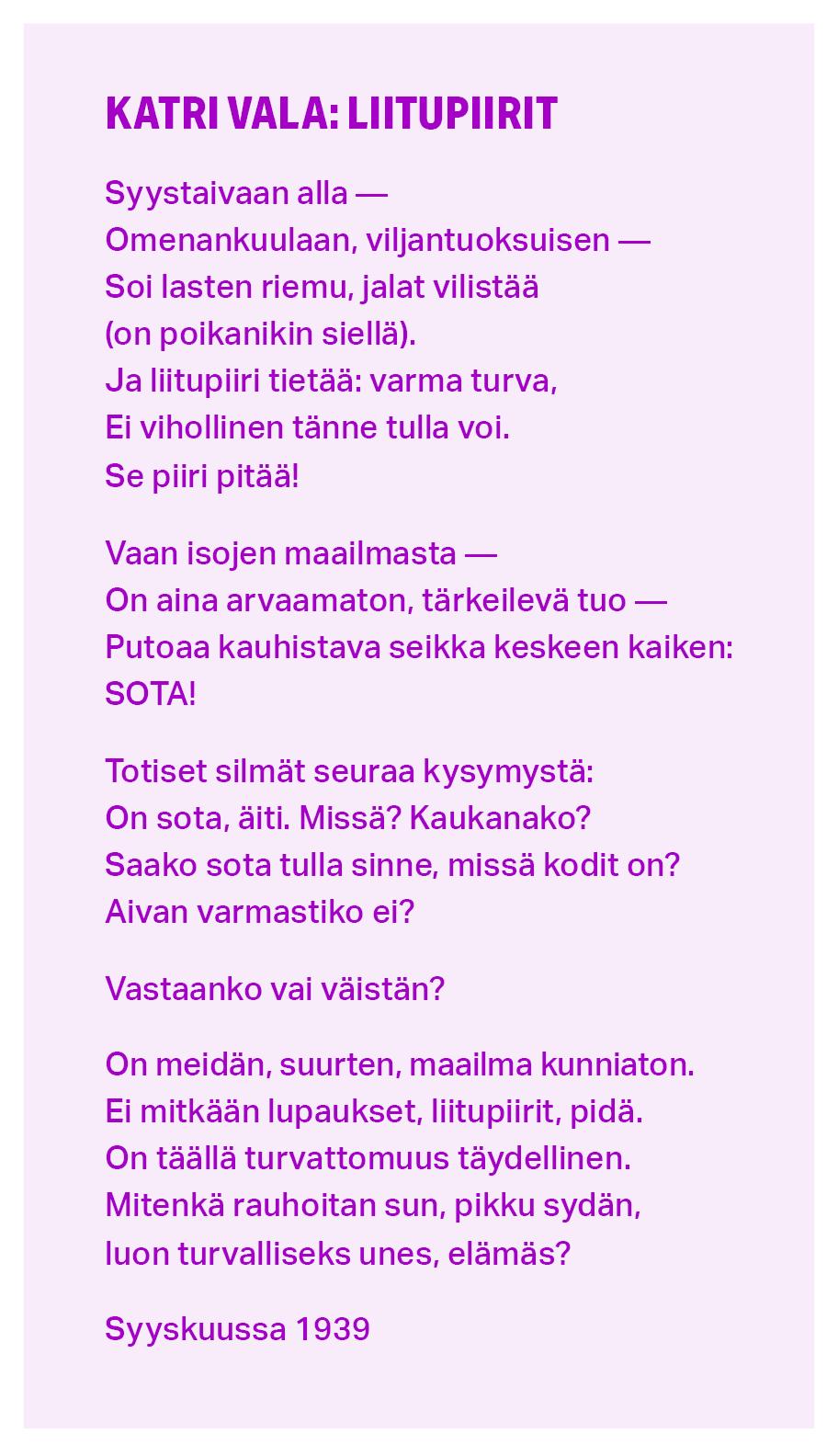 Katri Valan runo Liitupiiri.