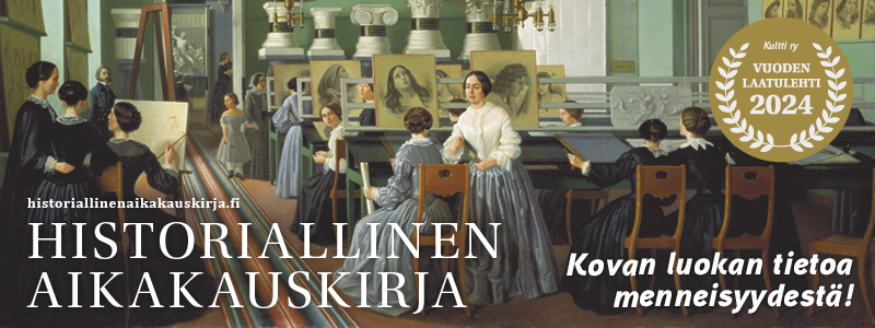 Banneri, jossa lukee "Historiallinen aikakauskirja", "Kovan luokan tietoa menneisyydestä" ja "Vuoden laatulehti 2024".