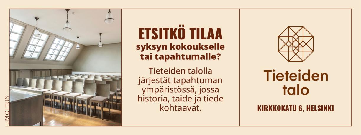 Etsitkö tilaa syksyn kokoukselle tai tapahtumalle? Tieteiden talolla järjestät tapahtuman ympäristössä, jossa historia, taide ja tiede kohtaavat. Tieteiden talo. Kirkkokatu 6, Helsinki.