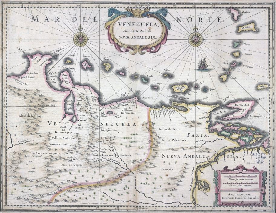Vanha kartta, jossa näkyy Venezuelaa.